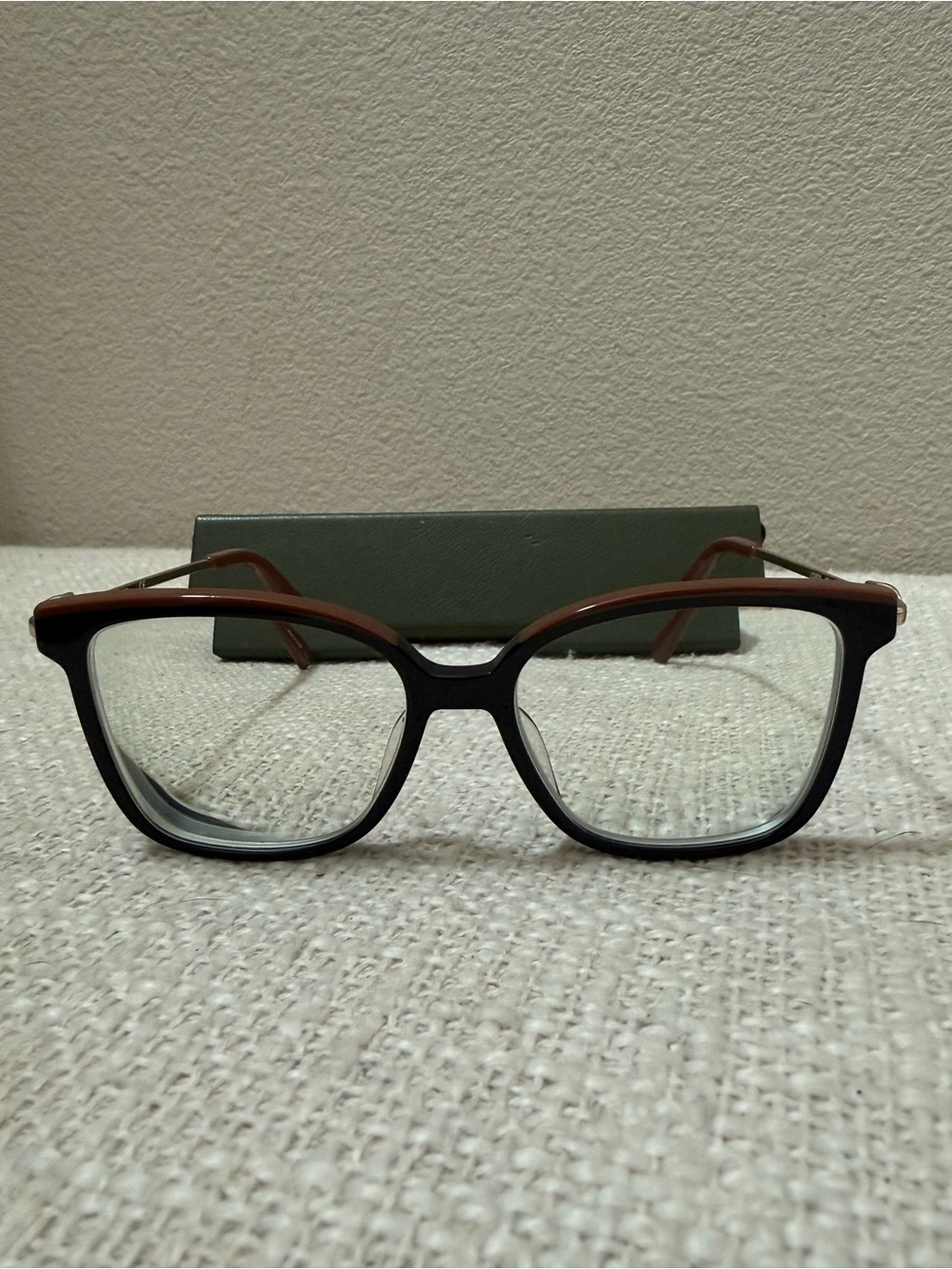 Longchamp Black Front with Brown Temples Rectangular Glasses